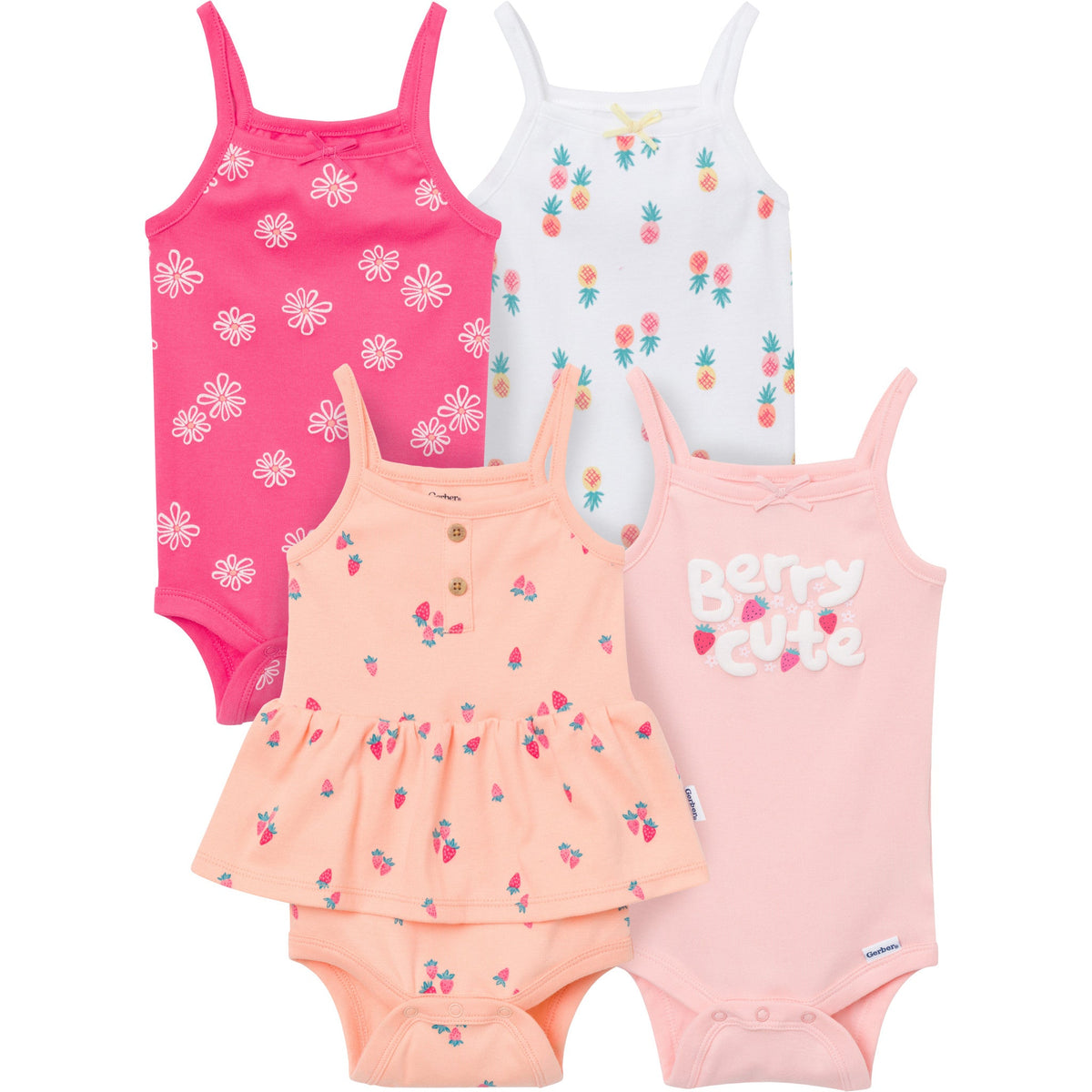4-Pack Baby Girls Berries Sleeveless Bodysuits-Gerber Childrenswear Wholesale