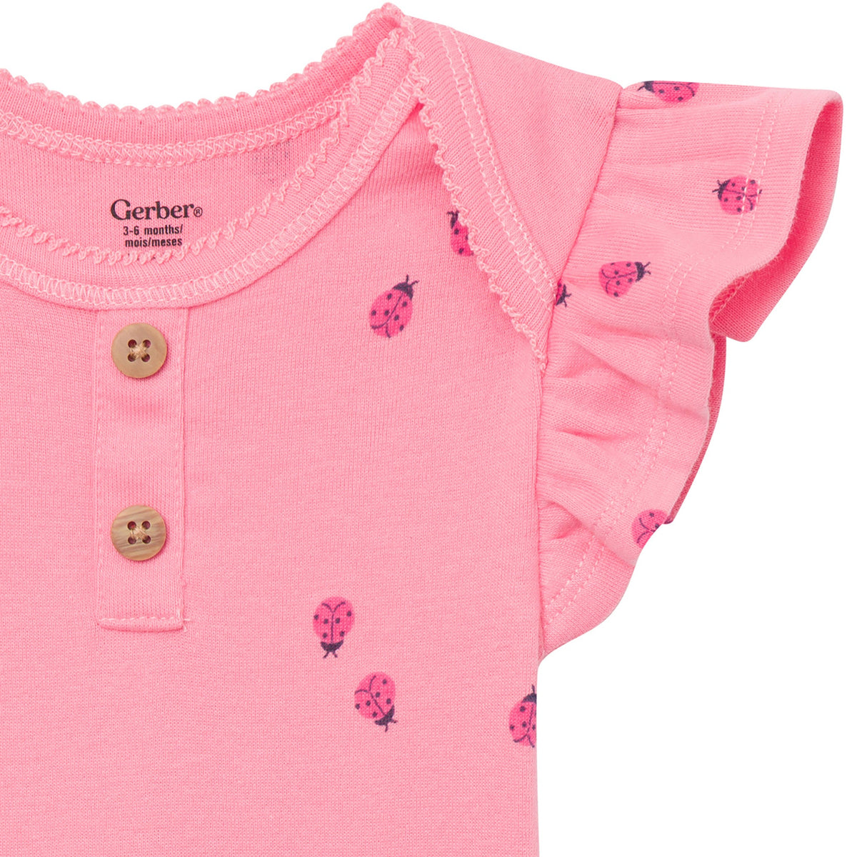 4-Pack Baby Girls Ladybug Pink Short Sleeve Bodysuits-Gerber Childrenswear Wholesale