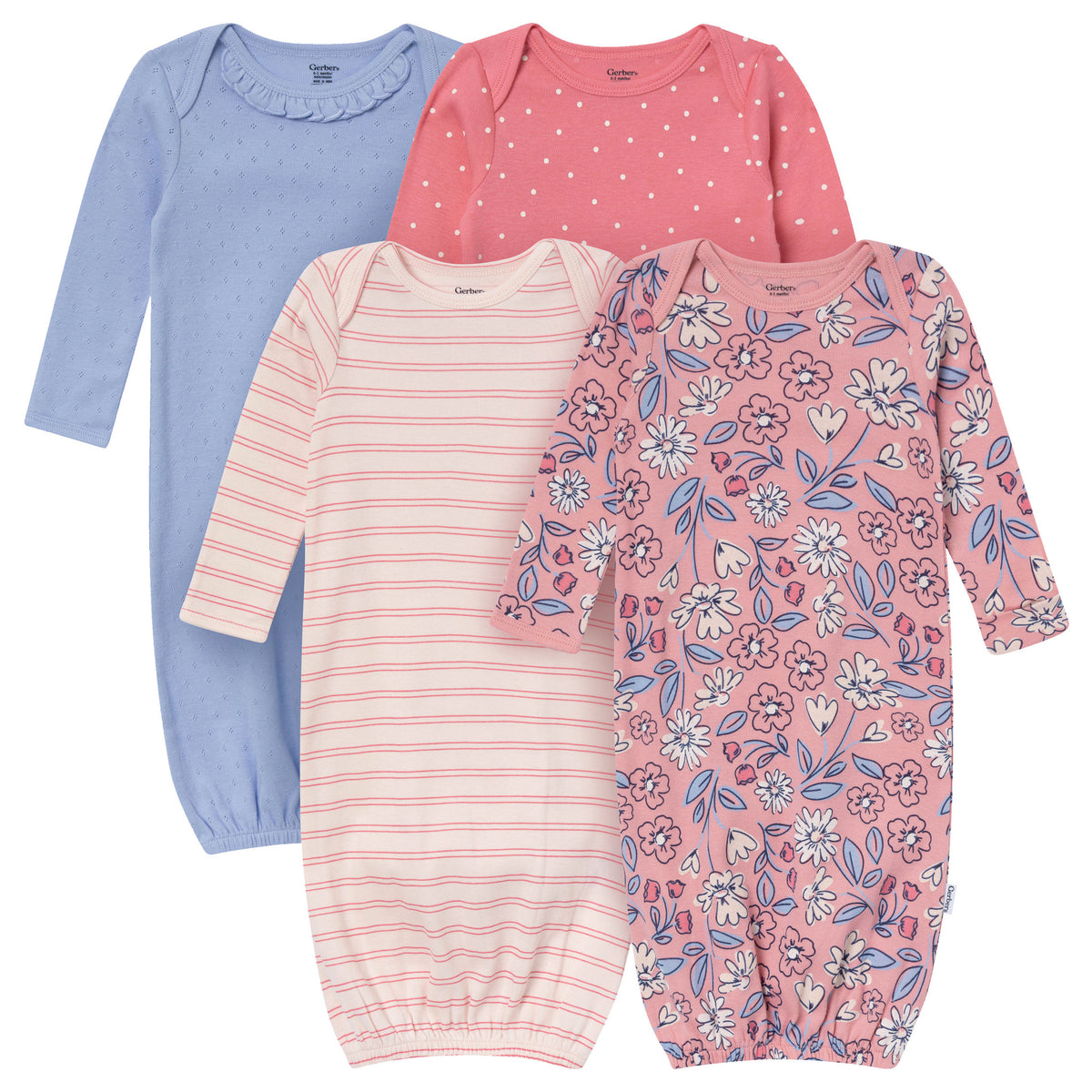 4-Pack Baby Girls Pink Floral Gowns