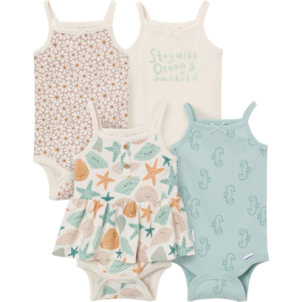 4-Pack Baby Girls Shells Sleeveless Bodysuits-Gerber Childrenswear Wholesale
