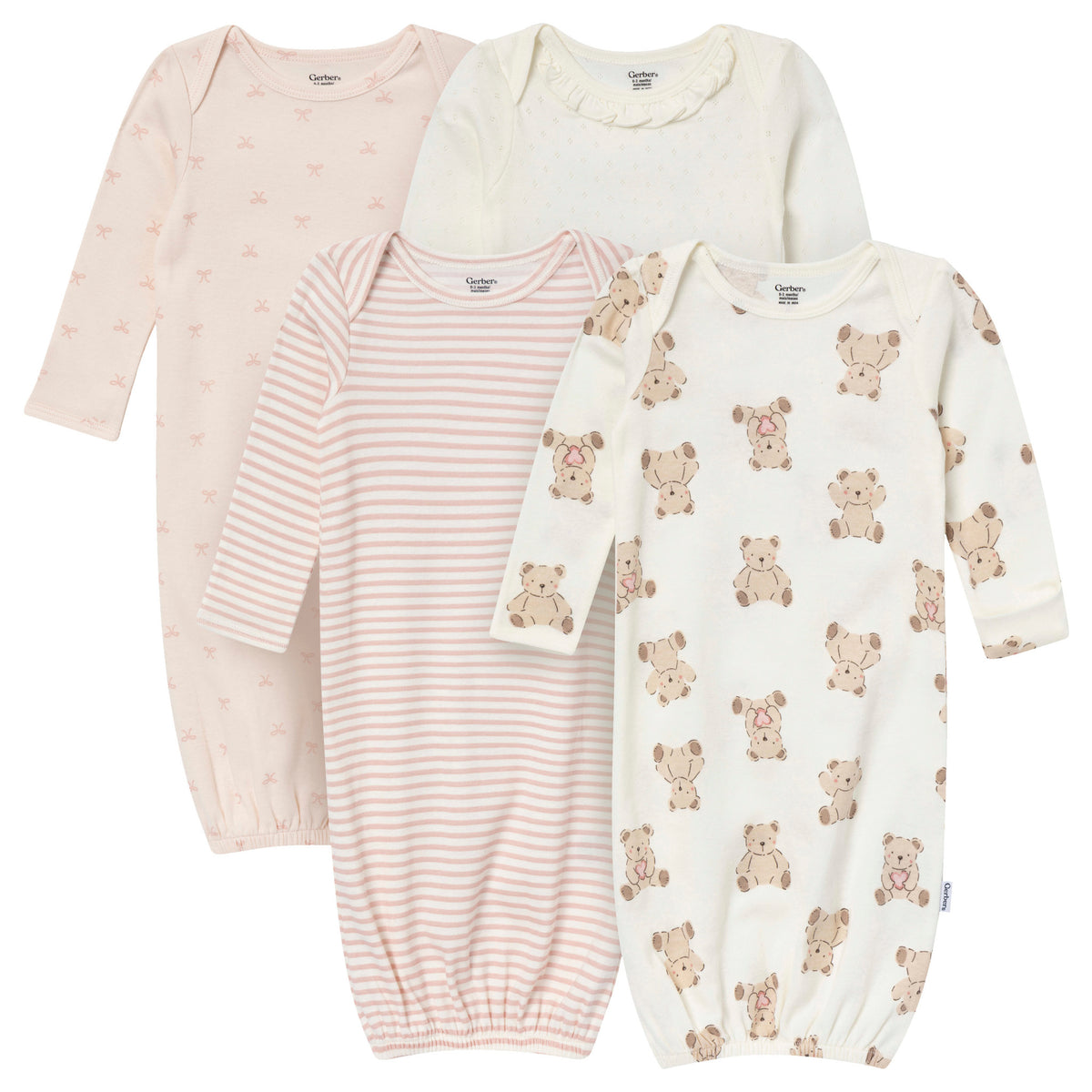 4-Pack Baby Girls Teddy Bear Gowns