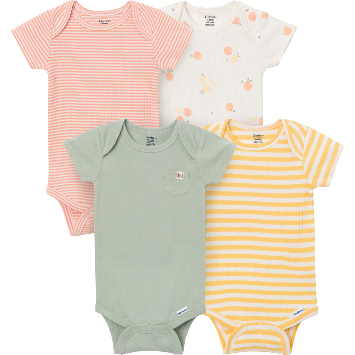 4-Pack Baby Neutral Fruit Picking Short Sleeve Bodysuits-Gerber Childrenswear Wholesale