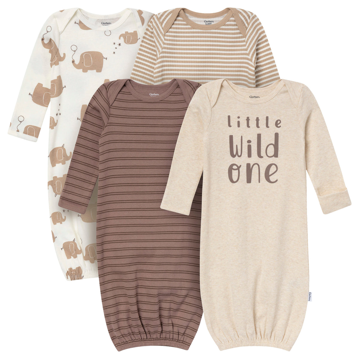 4-Pack Baby Neutral Wild One Gowns