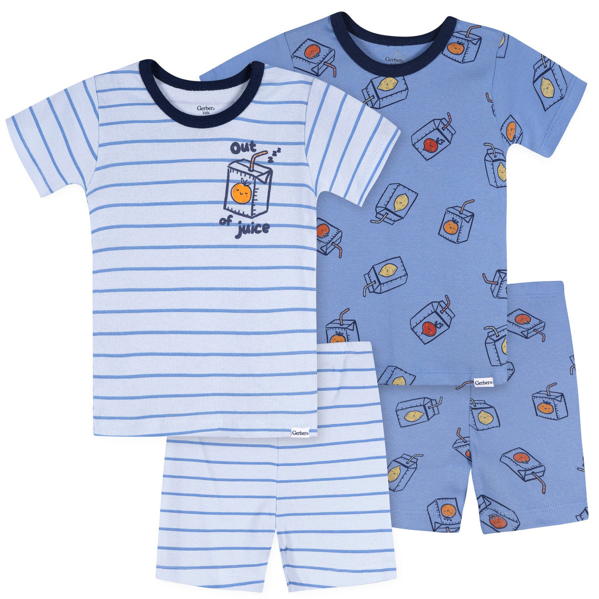 4-Piece Infant & Toddler Boys Blue Juice Box Cotton Pajama Short Set