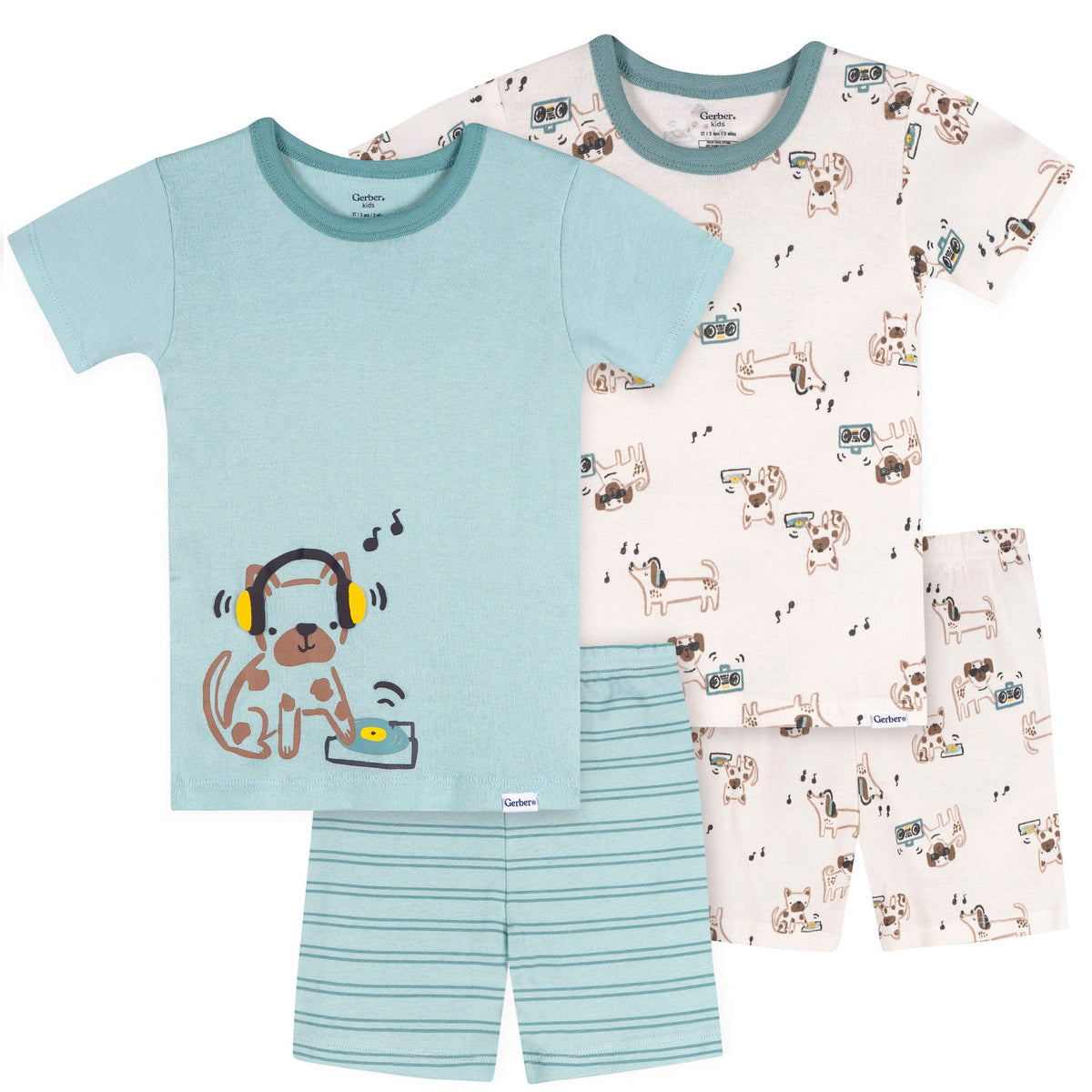 4-Piece Infant & Toddler Boys Musical Dog Cotton Pajama Short Set