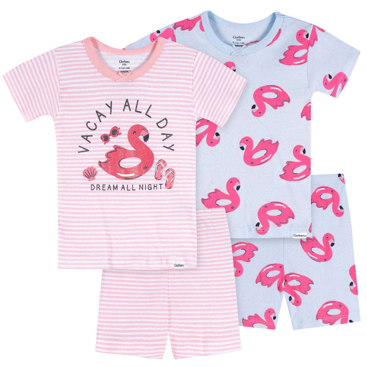 4-Piece Infant & Toddler Girls Flamingo Floatie Cotton Pajama Short Set