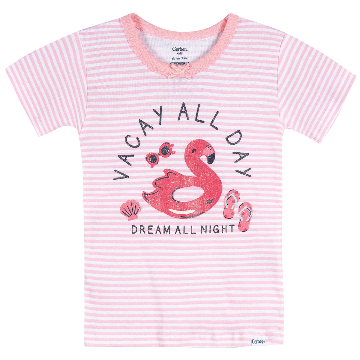 4-Piece Infant & Toddler Girls Flamingo Floatie Cotton Pajama Short Set, view 5