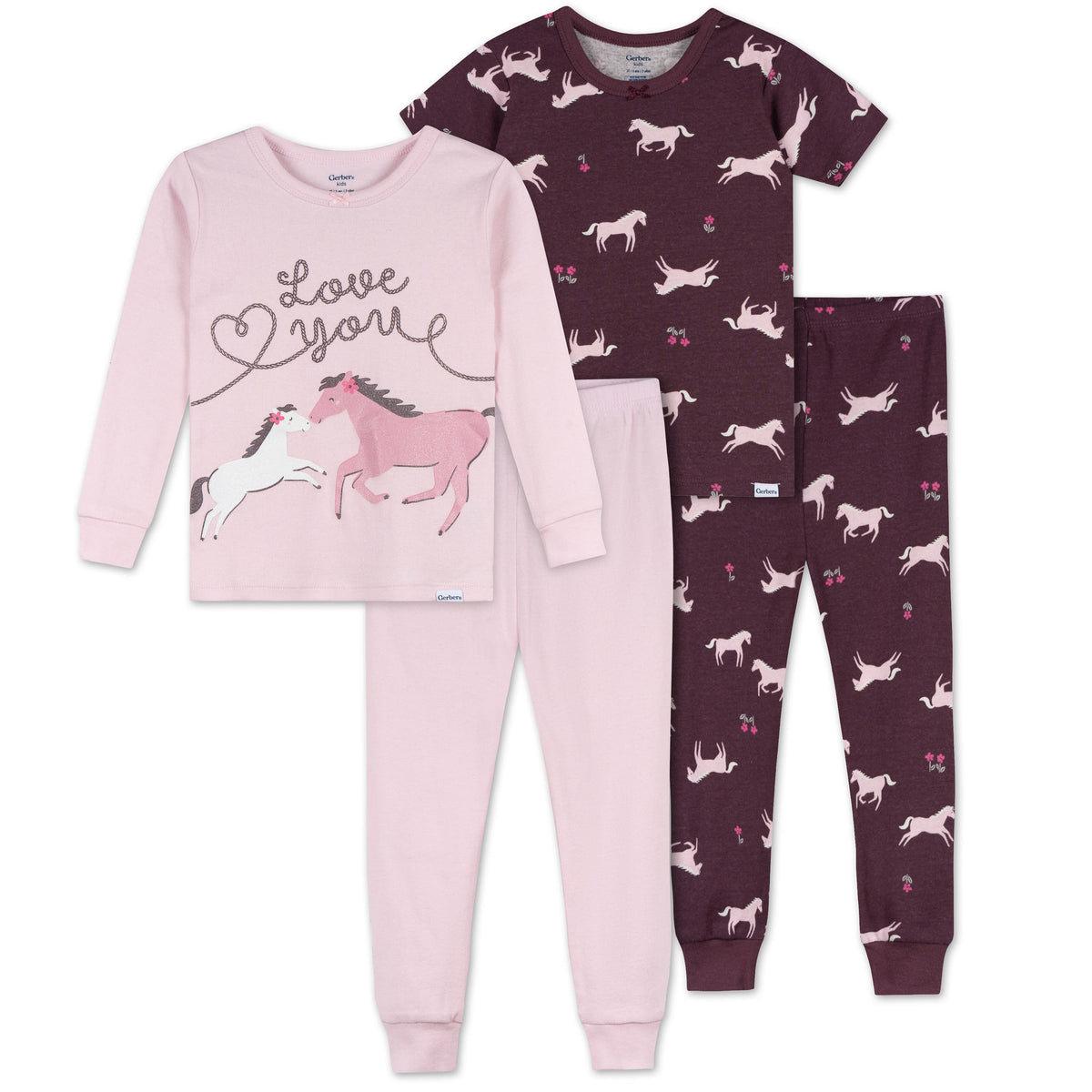 4-Piece Infant & Toddler Girls Horses Pajama Set