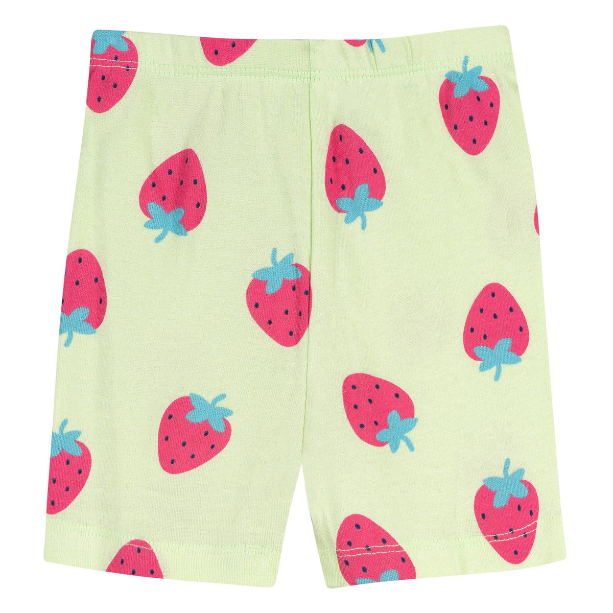 4-Piece Infant & Toddler Girls Pink and Green Strawberries Cotton Pajama Short Set, view 7