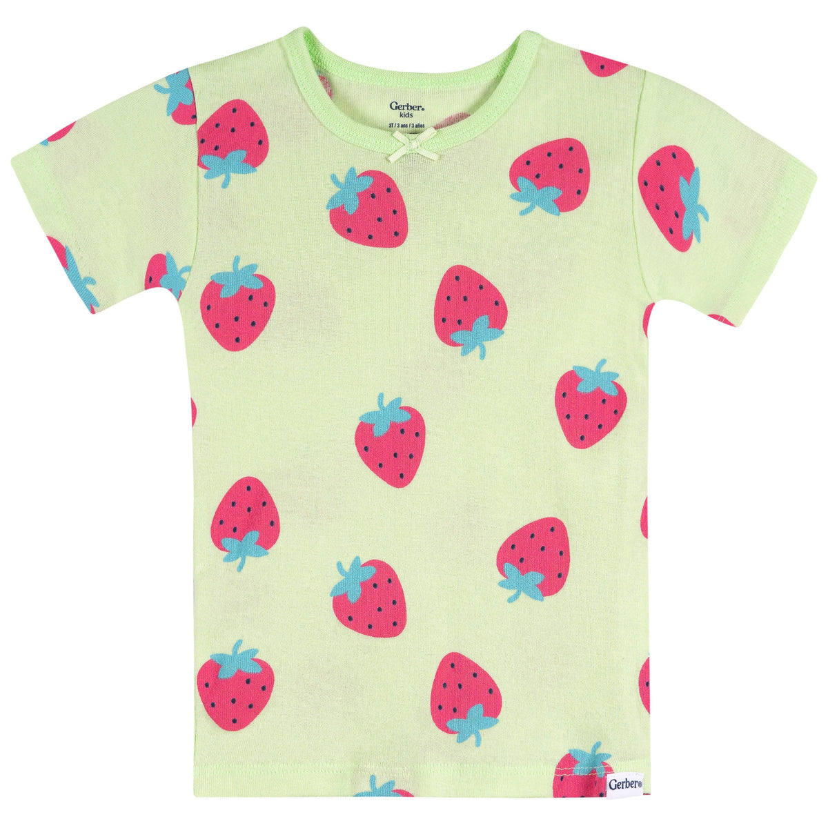 4-Piece Infant & Toddler Girls Pink and Green Strawberries Cotton Pajama Short Set, view 5