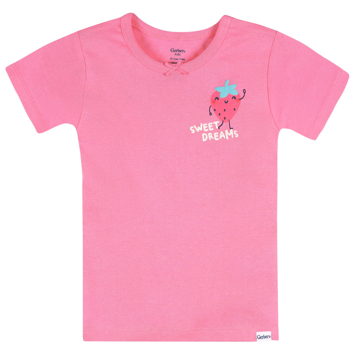 4-Piece Infant & Toddler Girls Pink and Green Strawberries Cotton Pajama Short Set, view 2