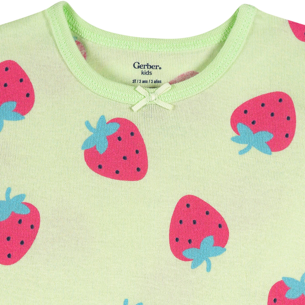 4-Piece Infant & Toddler Girls Pink and Green Strawberries Cotton Pajama Short Set, view 6