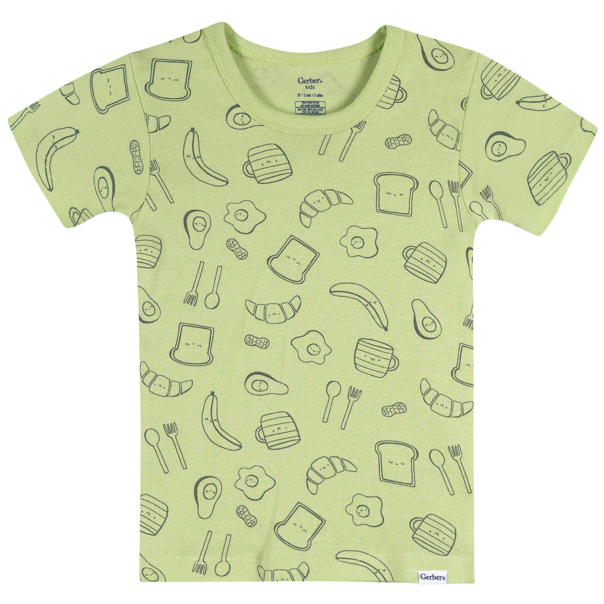 4-Piece Infant & Toddler Neutral Green Breakfast Cotton Pajamas, view 2