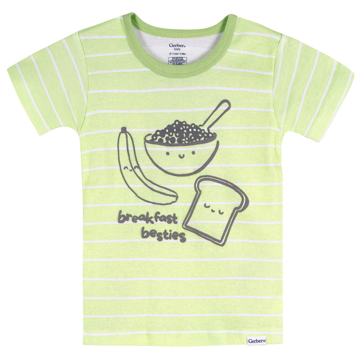 4-Piece Infant & Toddler Neutral Green Breakfast Cotton Pajamas, view 5