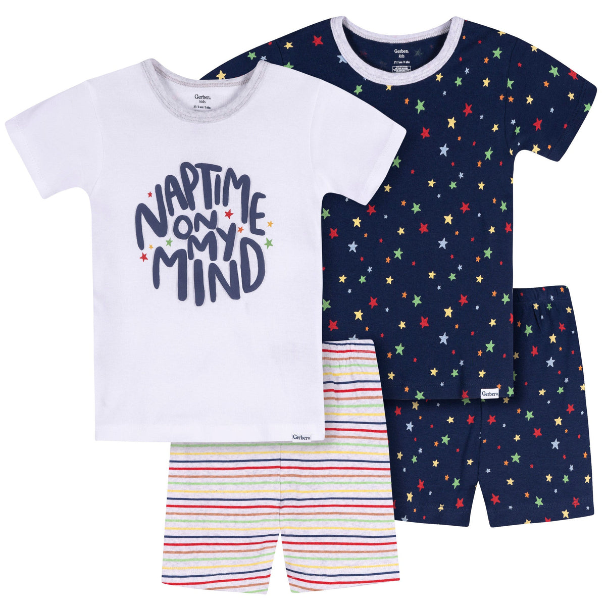 4-Piece Infant & Toddler Neutral Blue Naptime Cotton Pajama Short Set