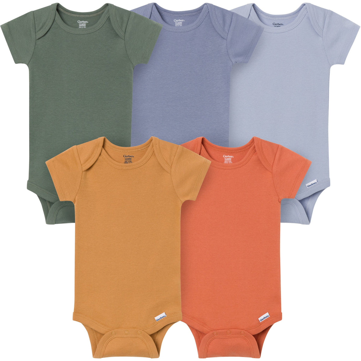 5-Pack Baby Boys Cozy Neutral Short Sleeve Bodysuits-Gerber Childrenswear Wholesale