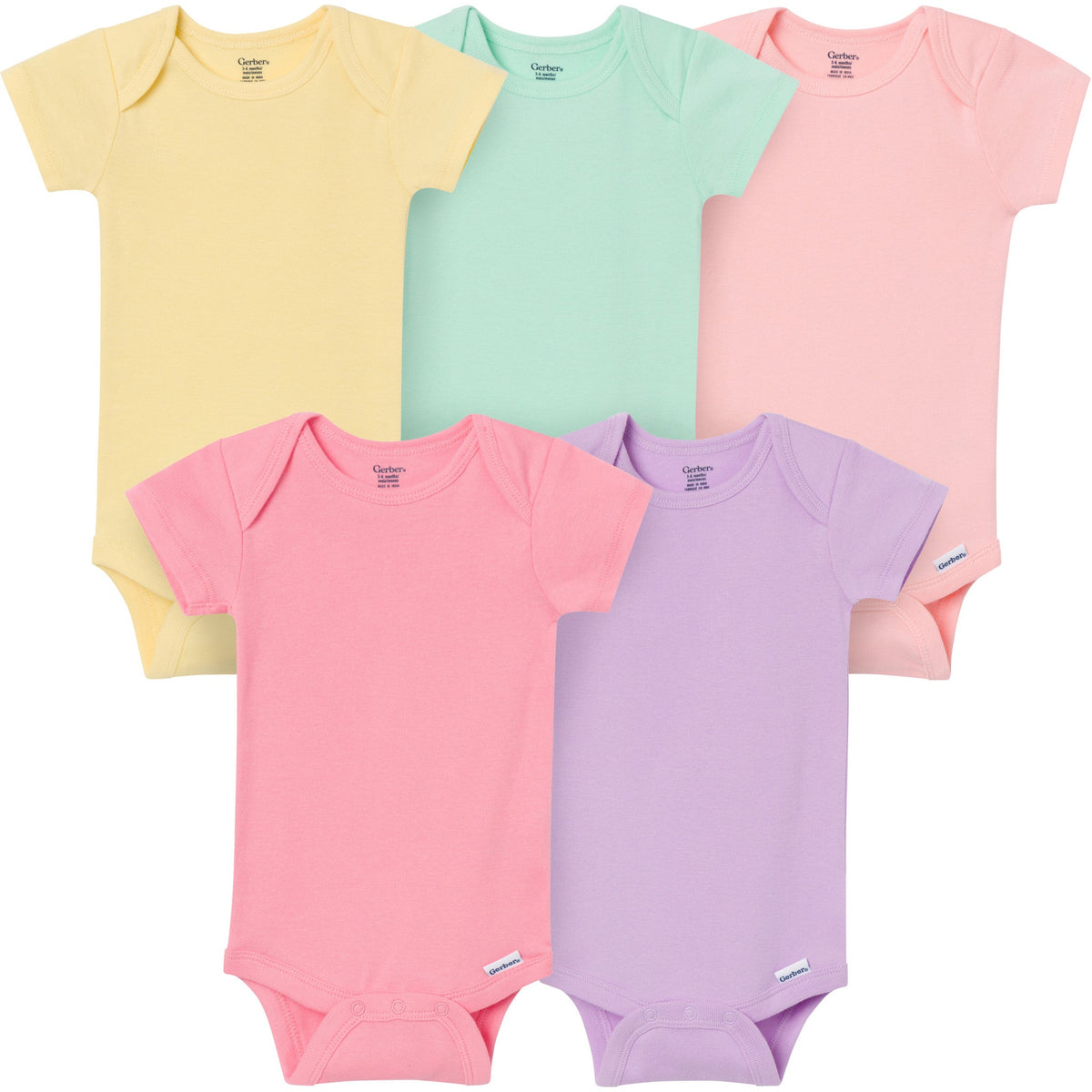 5-Pack Baby Girls Pastels Short Sleeve Bodysuits-Gerber Childrenswear Wholesale