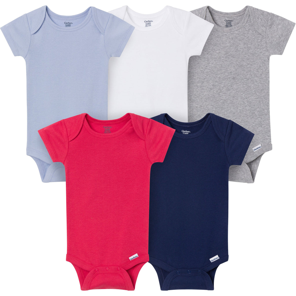 5-Pack Baby Neutral Classic Solids Short Sleeve Bodysuits-Gerber Childrenswear Wholesale