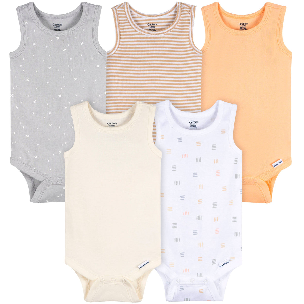 5-Pack Baby Neutral Earthy Neutrals Sleeveless Bodysuits-Gerber Childrenswear Wholesale