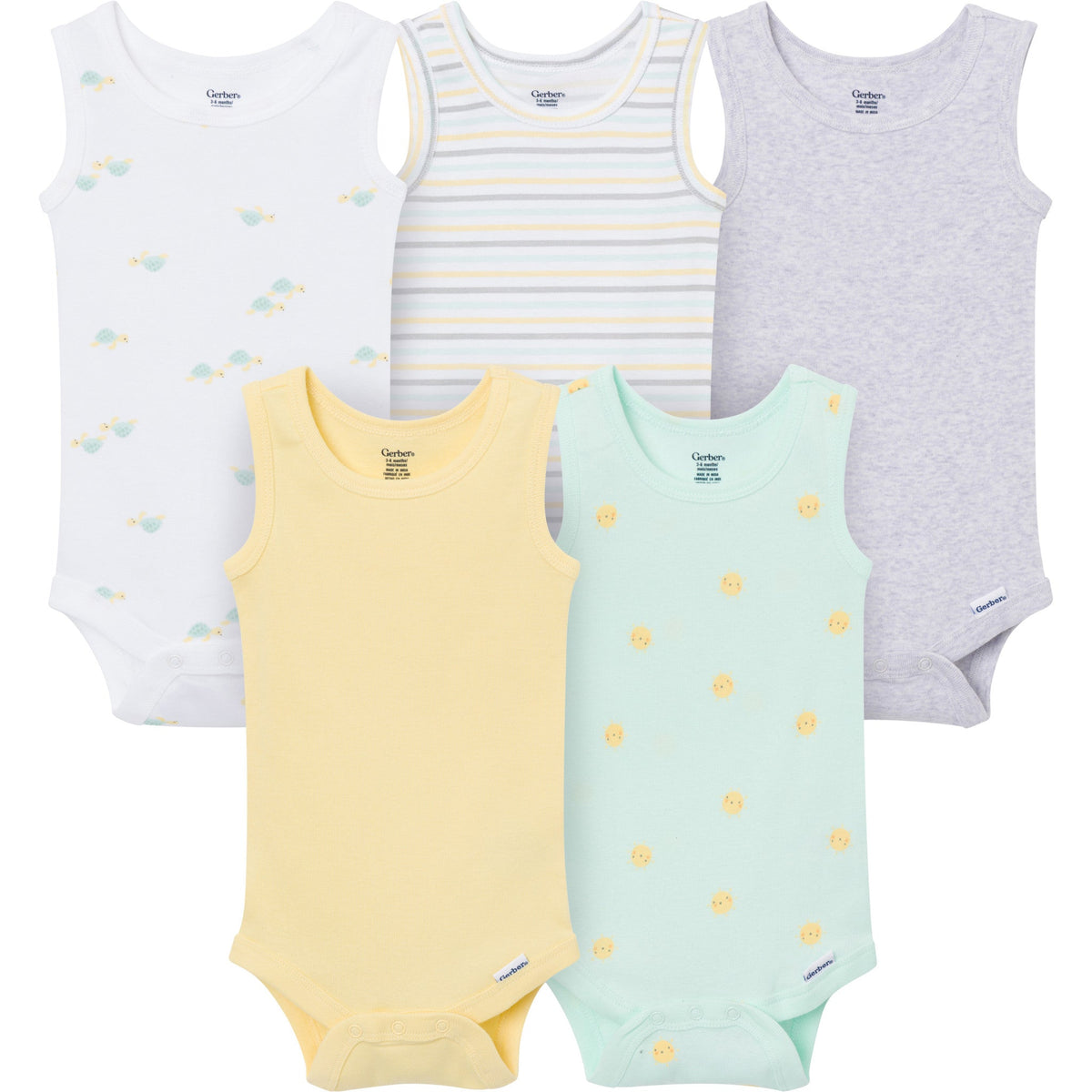 5-Pack Baby Neutral Yellow Sunshine Sleeveless Bodysuits-Gerber Childrenswear Wholesale
