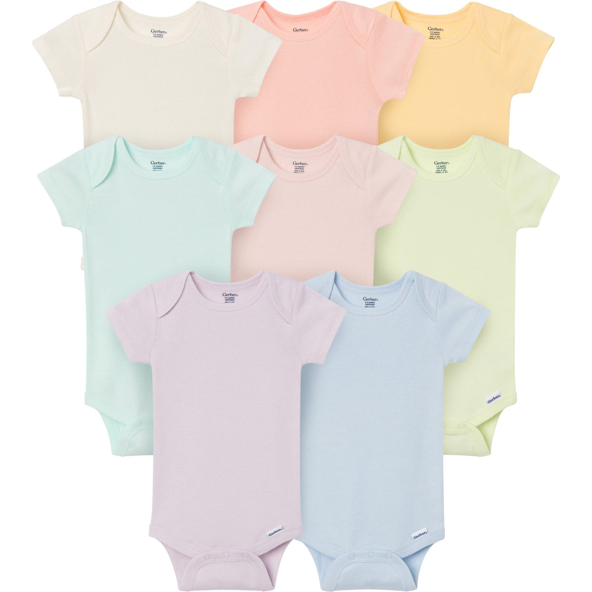 8-Pack Baby Girls Rainbow Short Sleeve Bodysuits-Gerber Childrenswear Wholesale