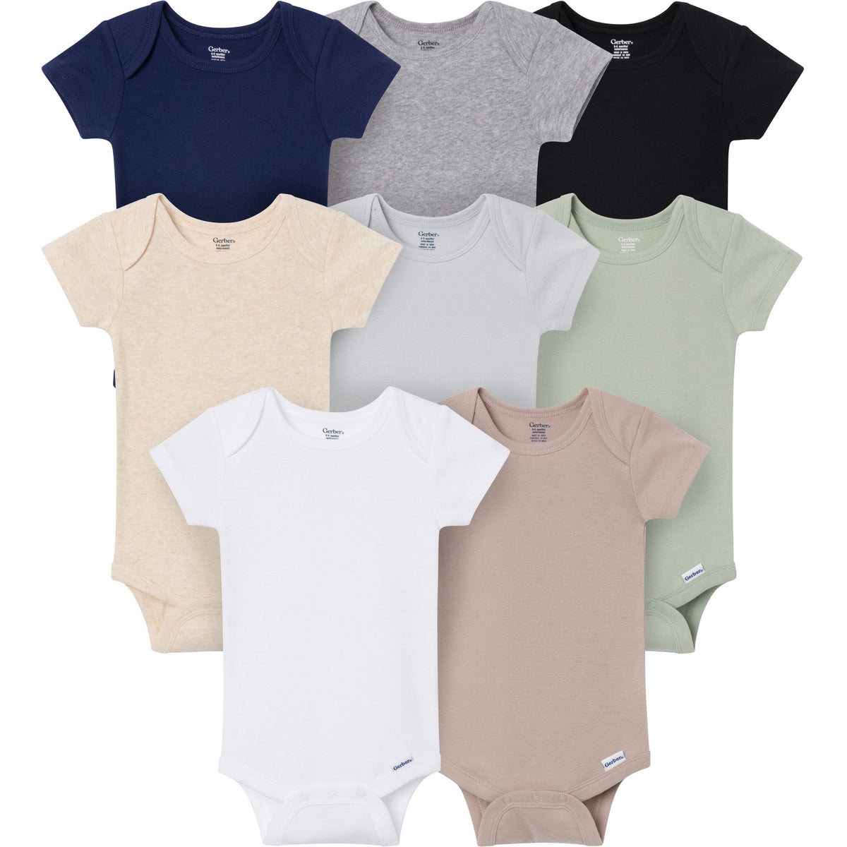 8-Pack Baby Neutral Neutral Tones Short Sleeve Bodysuits-Gerber Childrenswear Wholesale