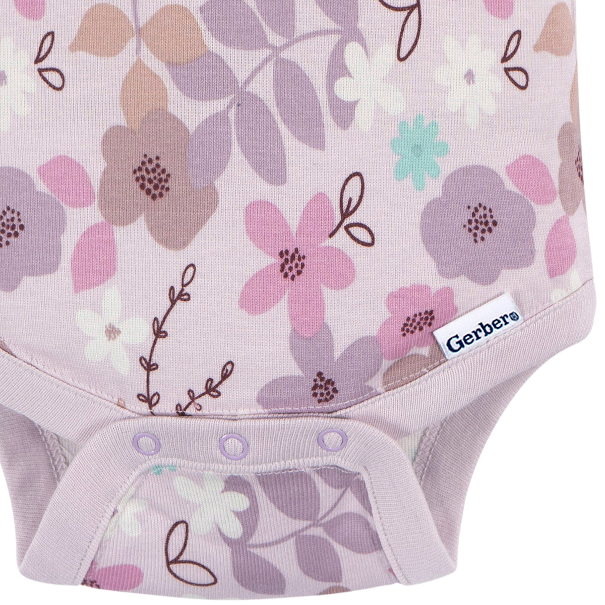 Baby Girls Purple Floral Short Sleeve Onesies Bodysuit, view 3