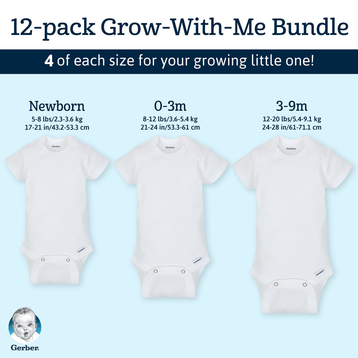 12-Piece White Organic Short Sleeve Onesies Bodysuits Grow-With-Me Set, view 3
