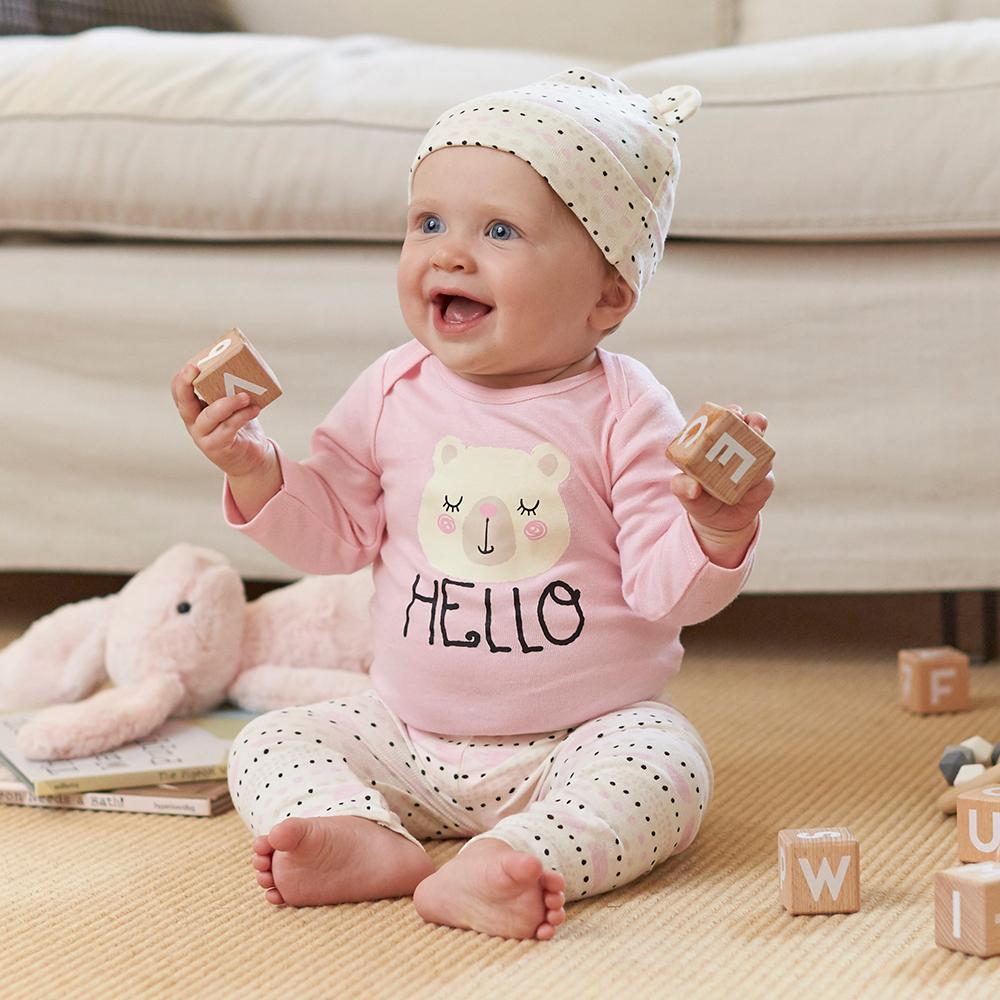 3-Piece Girls Hello Bodysuit & Pants Set, view 2
