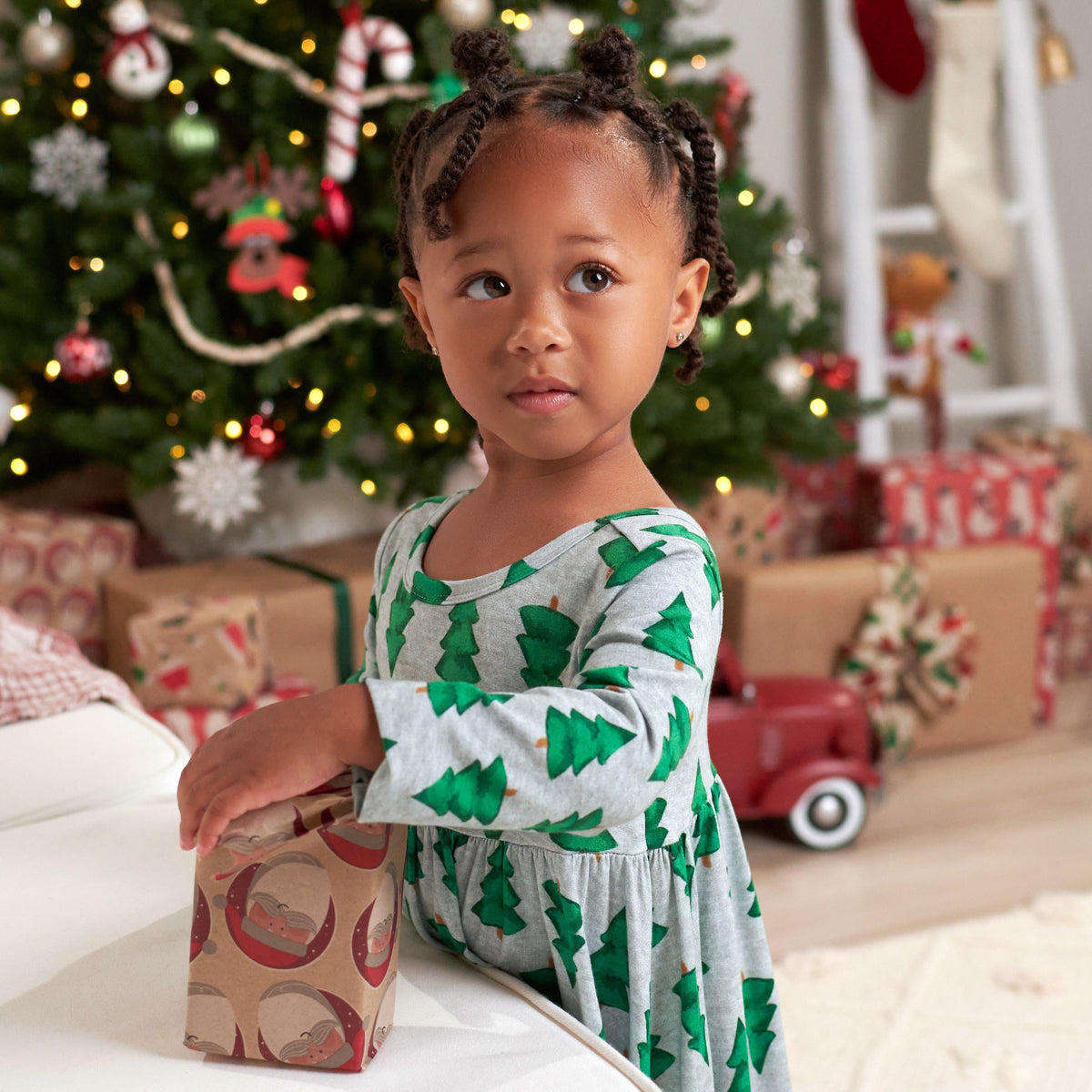 Infant & Toddler Girls Spruce Buttery Soft Viscose Made from Eucalyptus Holiday Twirl Dress, view 4
