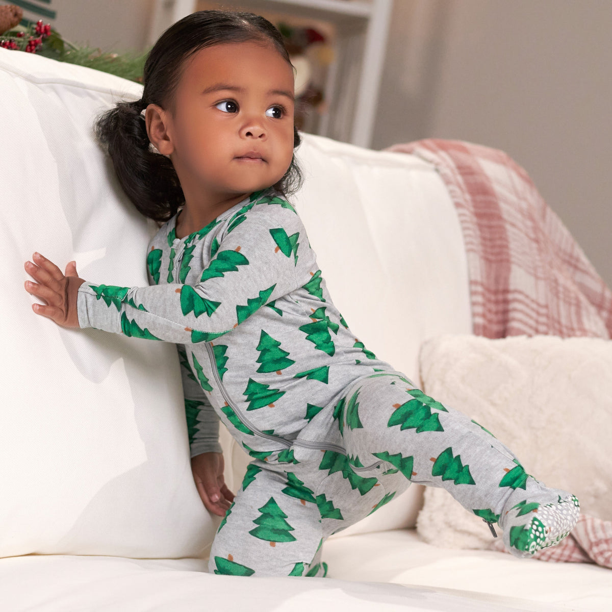 Baby Spruce Buttery Soft Viscose Made from Eucalyptus Snug Fit Footed Holiday Pajamas, view 5