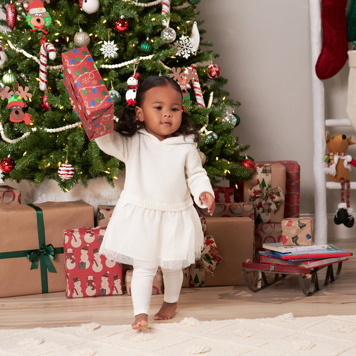 Infant & Toddler Girls White Sweater Dress With Tulle Skirt, view 2