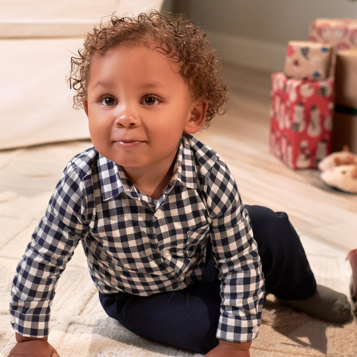 Infant & Toddler Boys Blue Plaid Woven Plaid Shirt, view 2