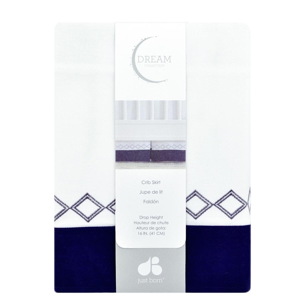 Just Born Dream Crib Skirt, White & Navy Diamond, view 2