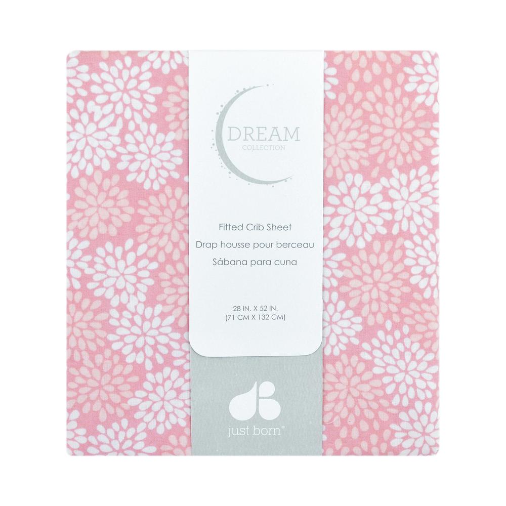 Just Born Dream Fitted Crib Sheet, Pink Floral, view 2