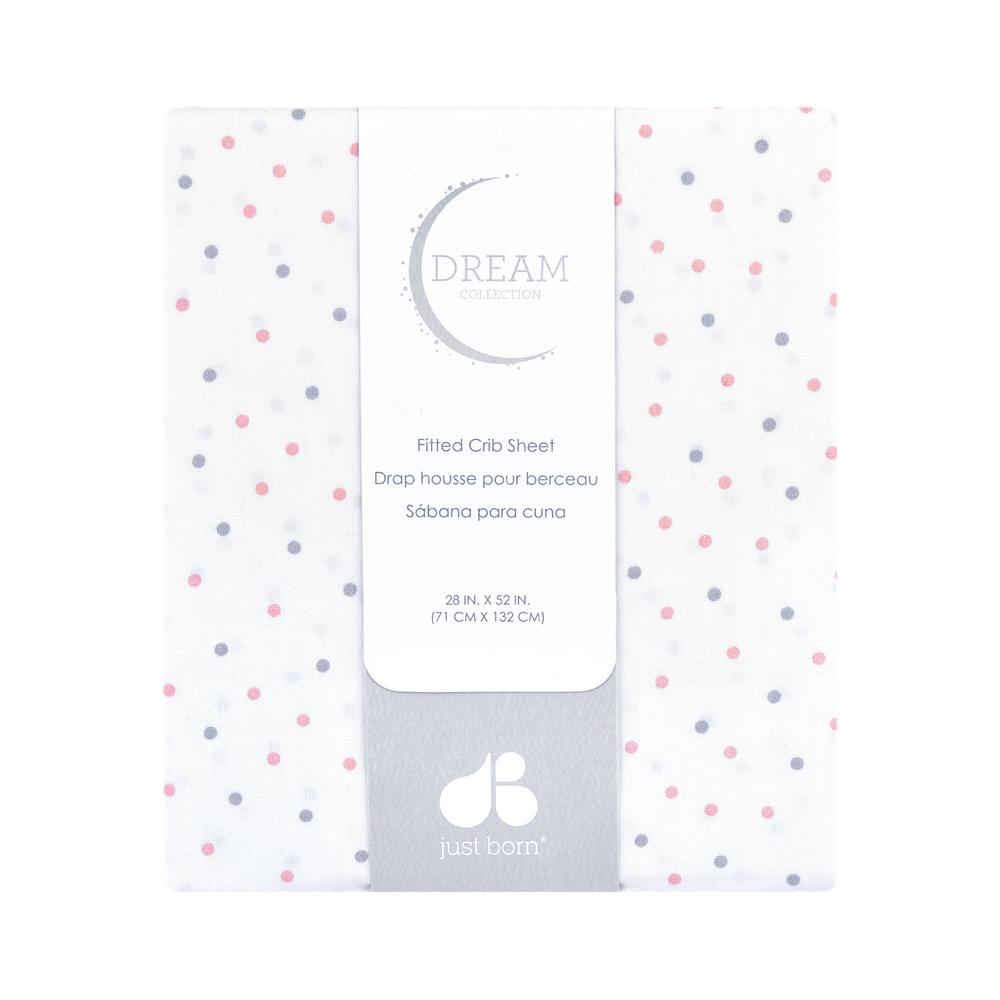 Just Born Dream Fitted Crib Sheet, Pink Dots, view 2