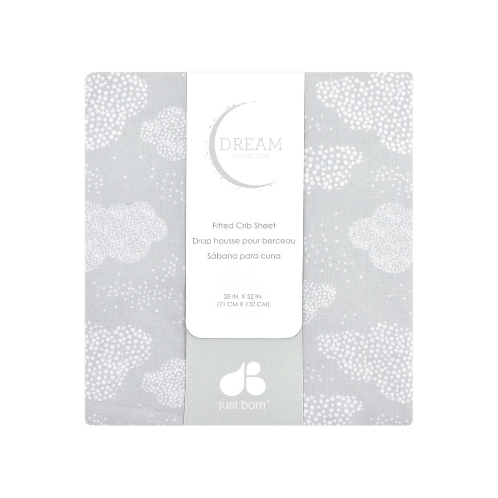 Just Born Dream Fitted Crib Sheet, Gray Clouds, view 2