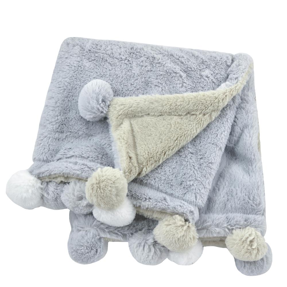 Just Born Cuddle Plush Pom-Pom Blanket in Grey
