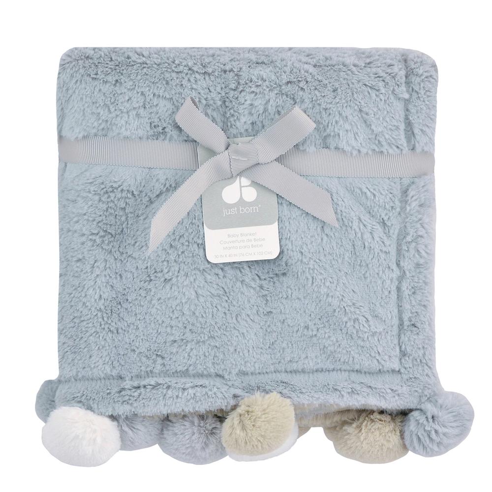 Just Born Cuddle Plush Pom-Pom Blanket in Grey, view 2