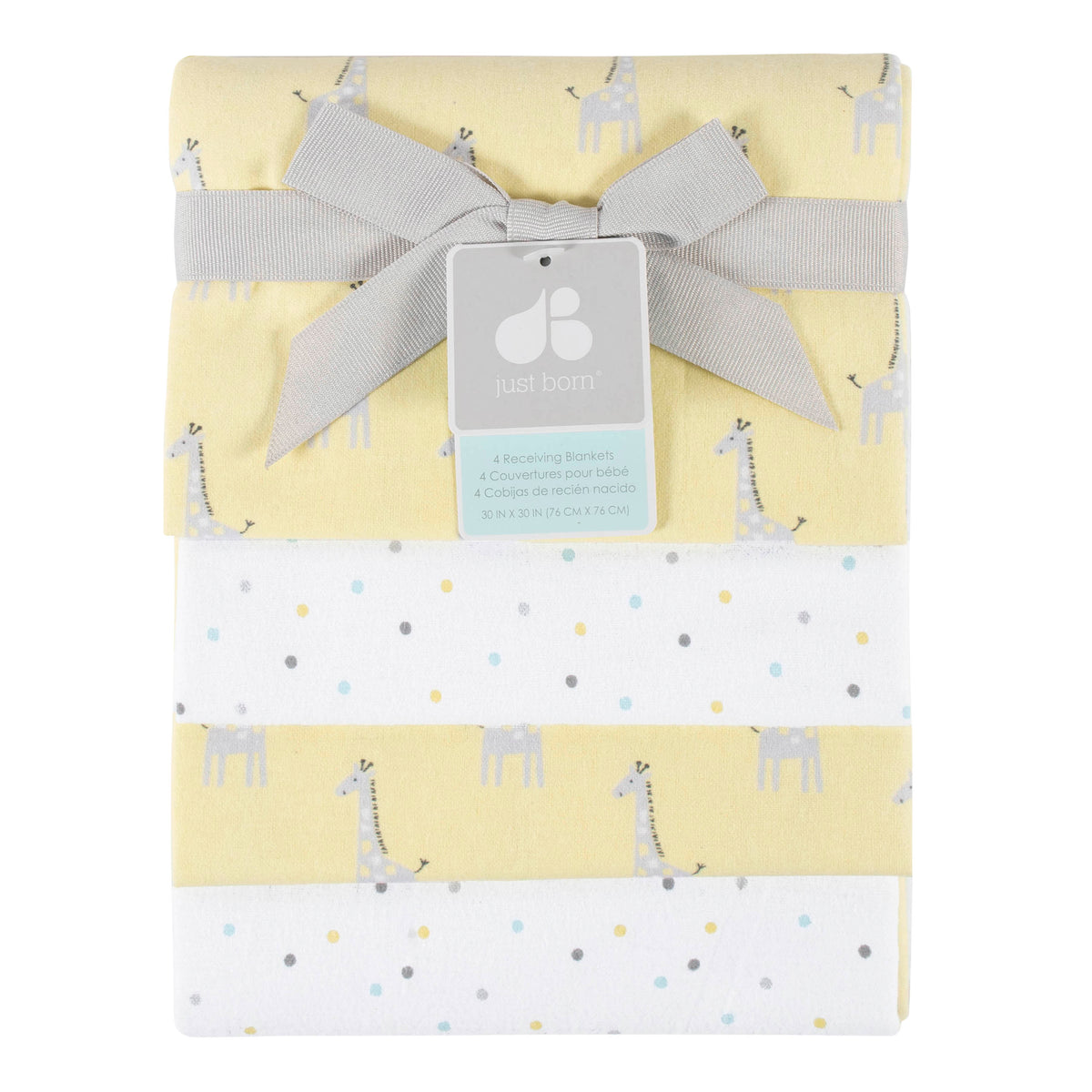 4-Pack Baby Giraffe Flannel Receiving Blankets