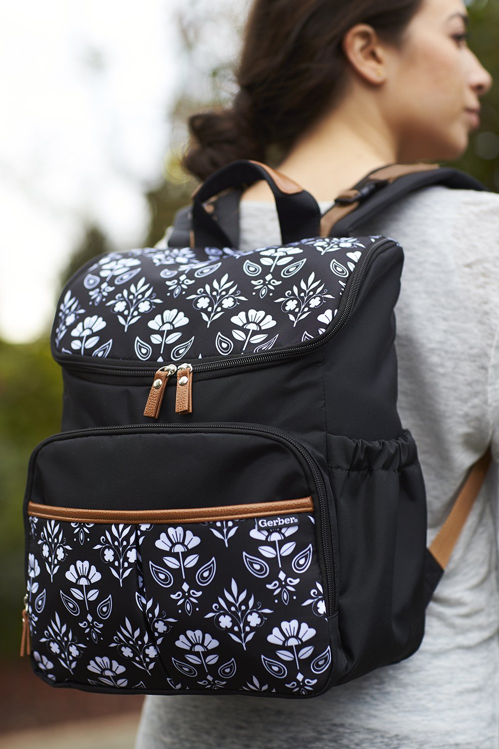 Diaper Bag Backpack in Floral Geo Print, view 3