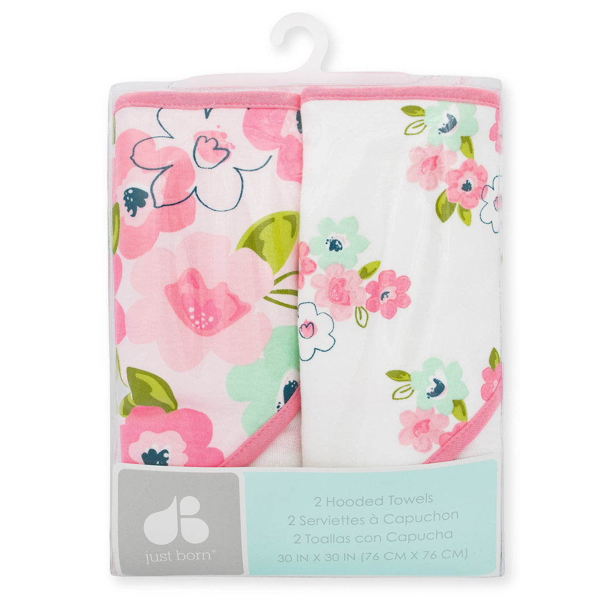 Just Born 2-Pack Baby Girls Blossom Hooded Towels, additional view 1