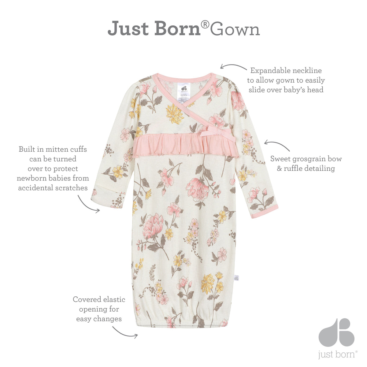 Baby Girls Vintage Floral Gown-Gerber Childrenswear Wholesale