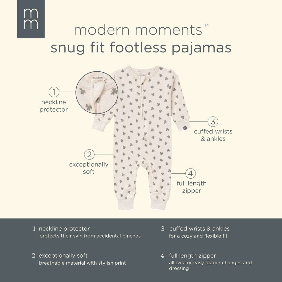 Baby & Toddler Neutral Beige Shamrock Tight Fitting Footless Pajamas-Gerber Childrenswear Wholesale