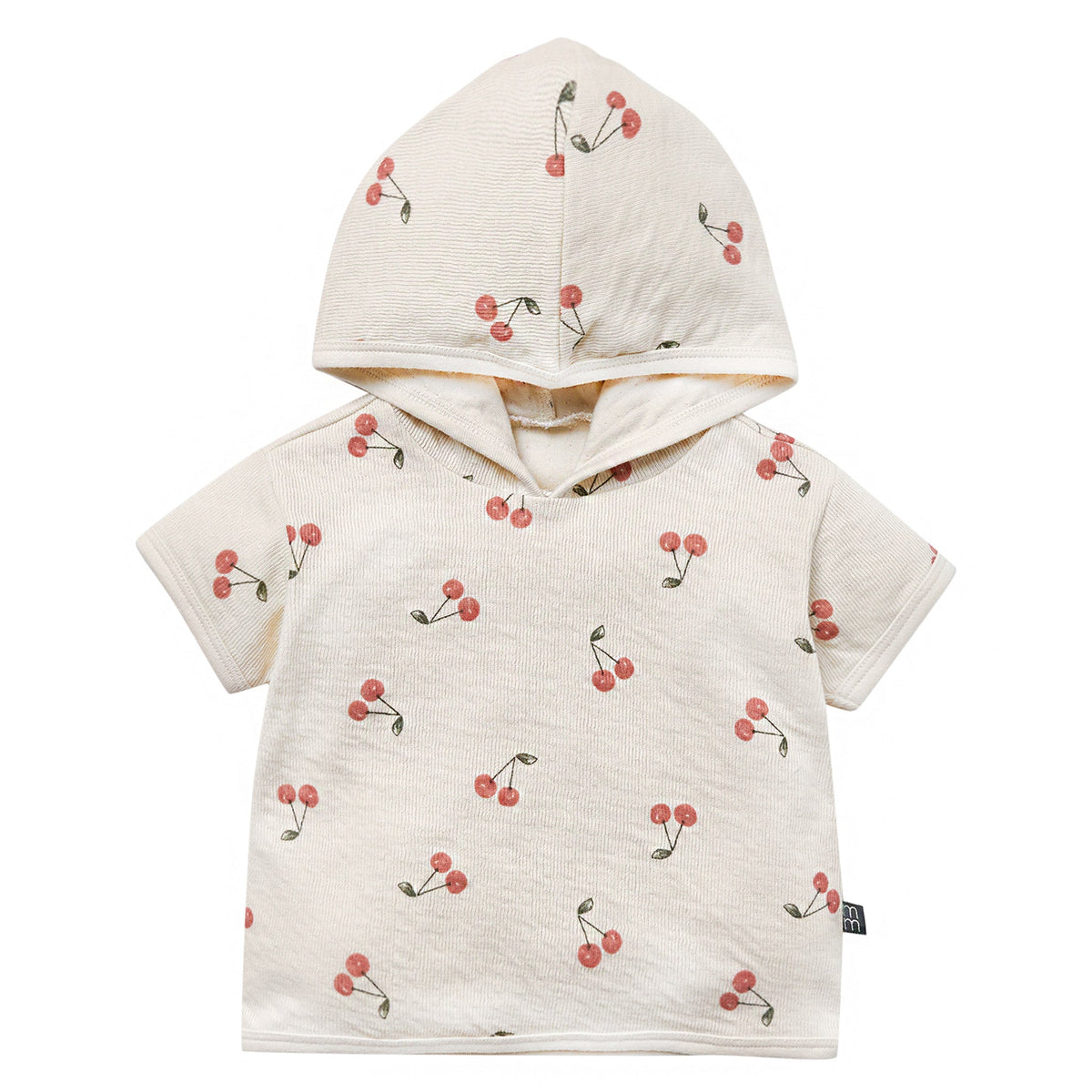 Baby Beige Cherries Short Sleeve Hooded Top