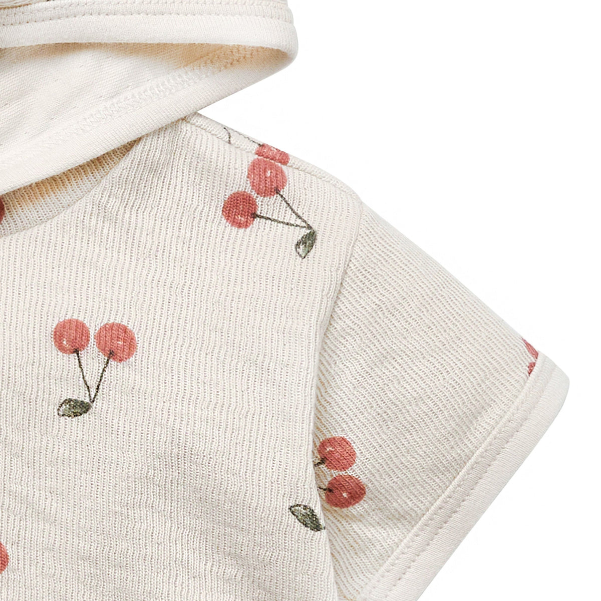 Baby Beige Cherries Short Sleeve Hooded Top, view 5
