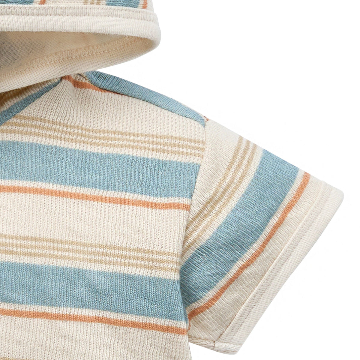 Baby Boys Beige Stripe Short Sleeve Hooded Top, view 3