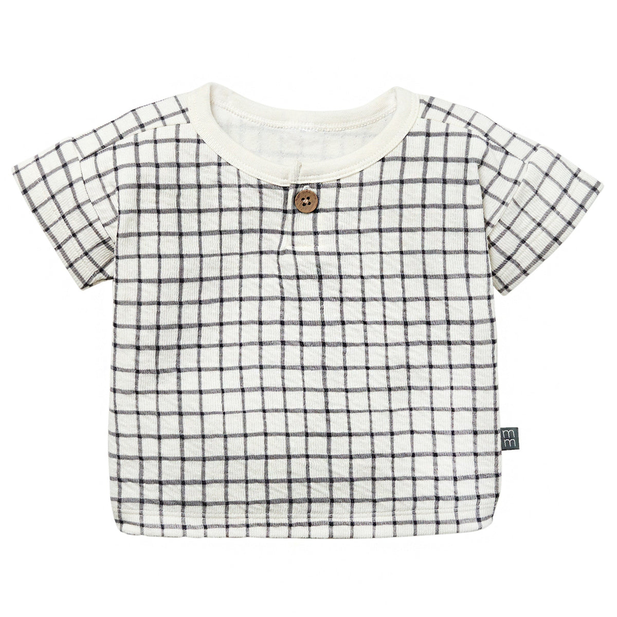 Baby Boys Dk Grey Plaid Henley Drop Shoulder Top