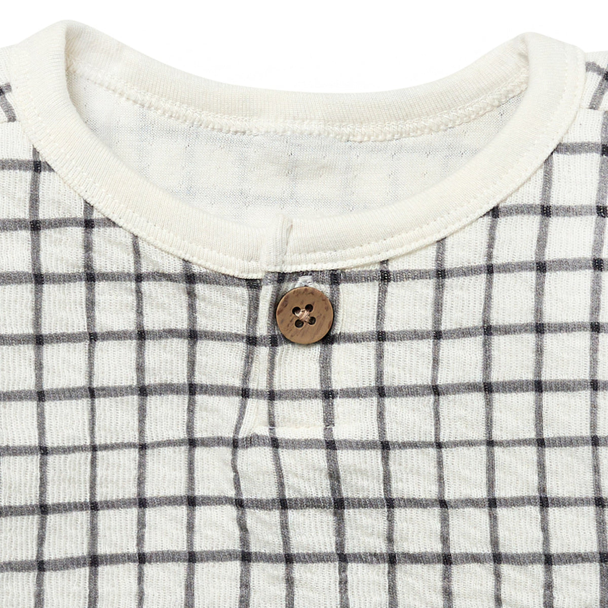 Baby Boys Dk Grey Plaid Henley Drop Shoulder Top, view 5