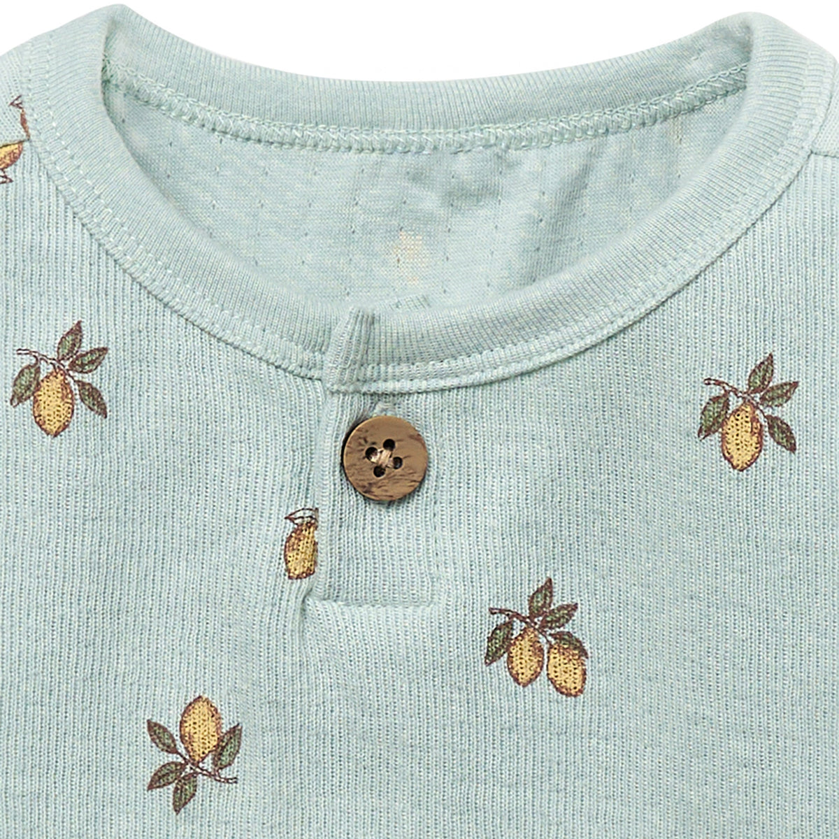 Baby Boys Lt Sky Lemon Henley Drop Shoulder Top, view 2